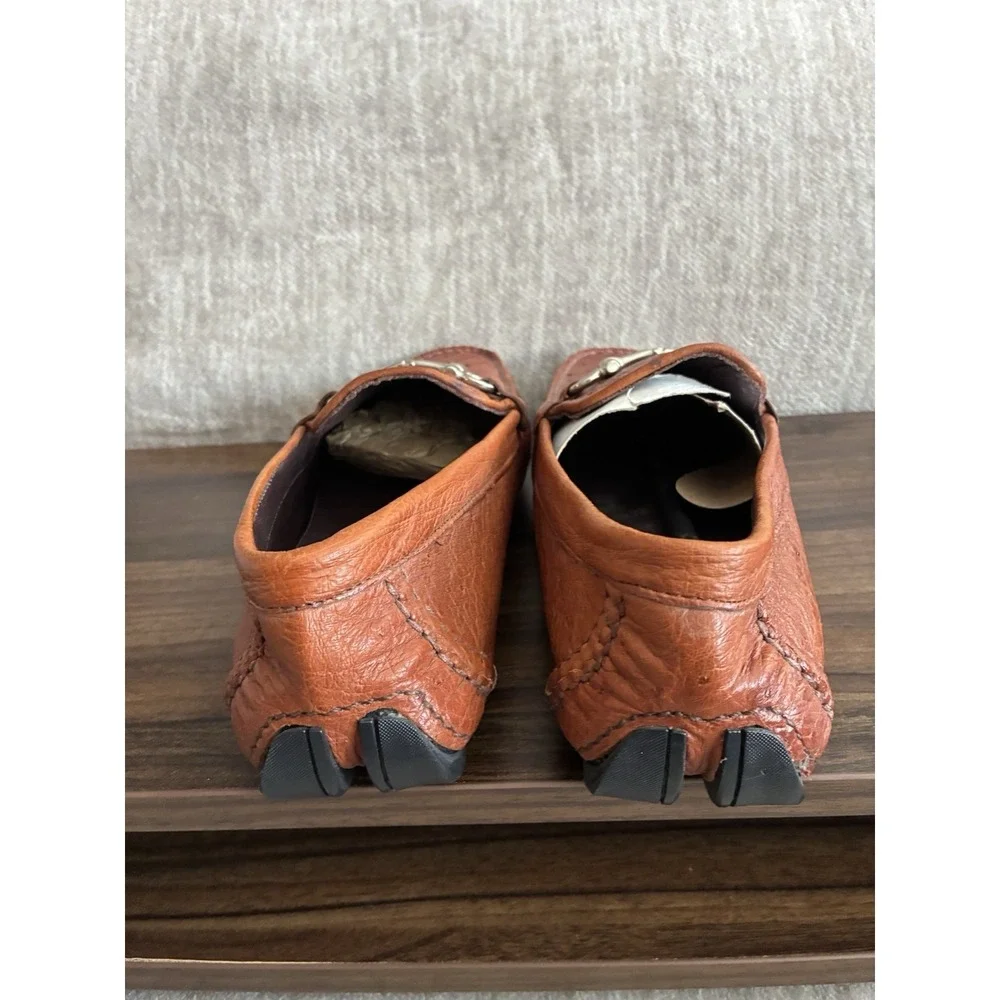 Boozie & Co Genuine Ostrich Quill Driving Moccasins Bit Loafer Cognac Tan Sz 8